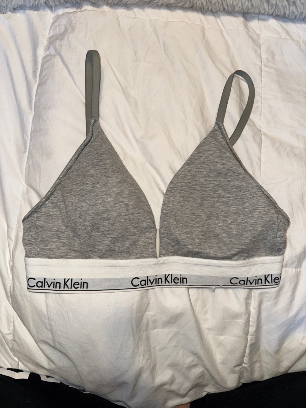 Calvin Klein Gray Heather Triangle Bralette with Logo Band